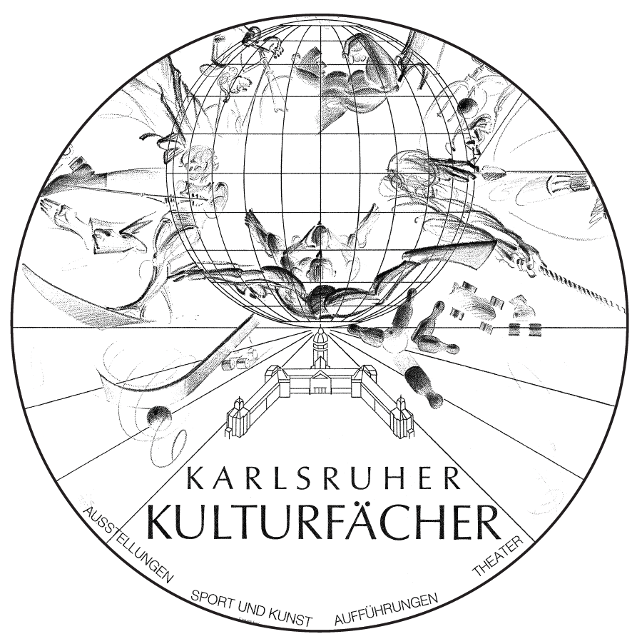 Eine Illustration der Karlsruher Kulturfächer mit Theater, Sport, Kunst und Ausstellungen.